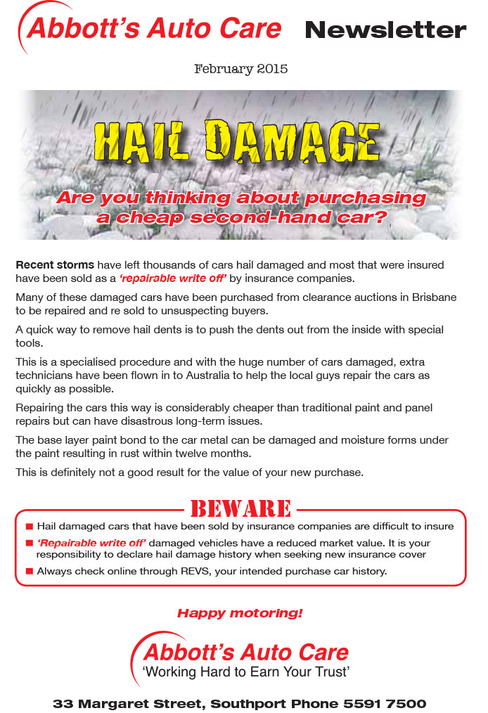 Newsletter Jan 2015 Hail Damage Abbott's Auto Care