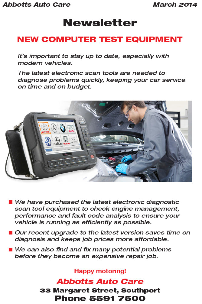 Newsletter Feb 2014 Diagnostic Equipment Abbott's Auto Care