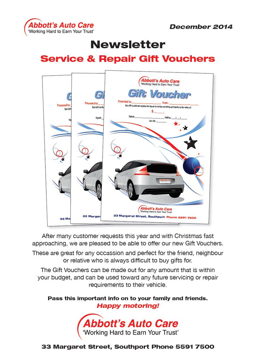 Newsletter Dec 2014 Gift Voucher Abbott's Auto Care