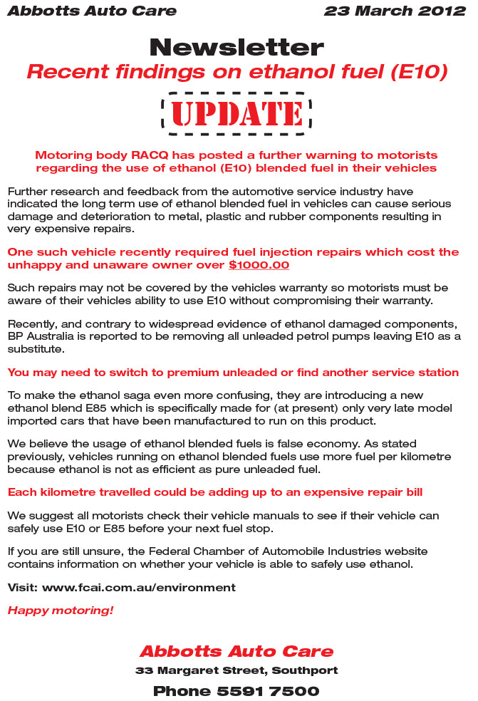 Newsletter March 2013 - Ethanol Fuel E10